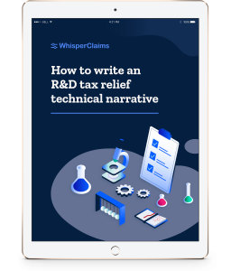 A mockup of WhisperClaims Guide "How to write an R&D tax relief technical narrative"